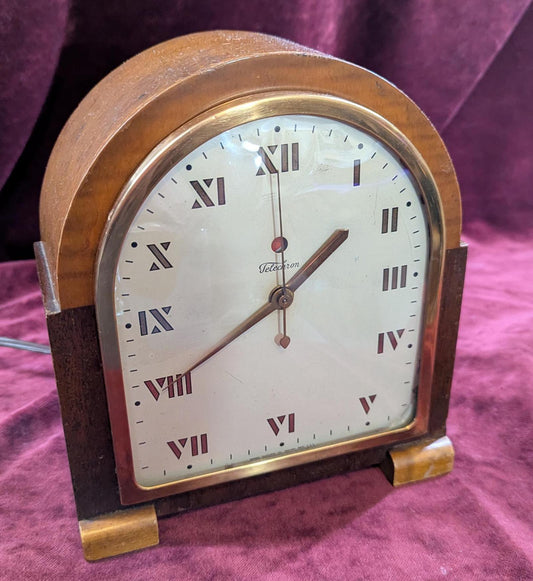 Art Deco Telechron Electric Mantle Clock: Mahogany & Maple "The Doric"
