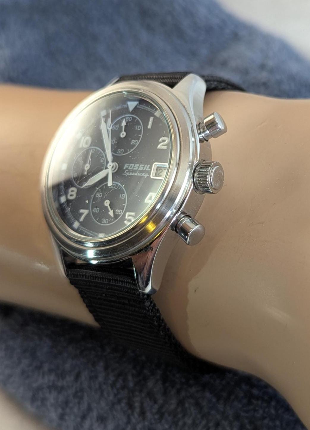 Fossil Speedway Chronograph Watch WB-4177: New Canvas Band, Lume Hands