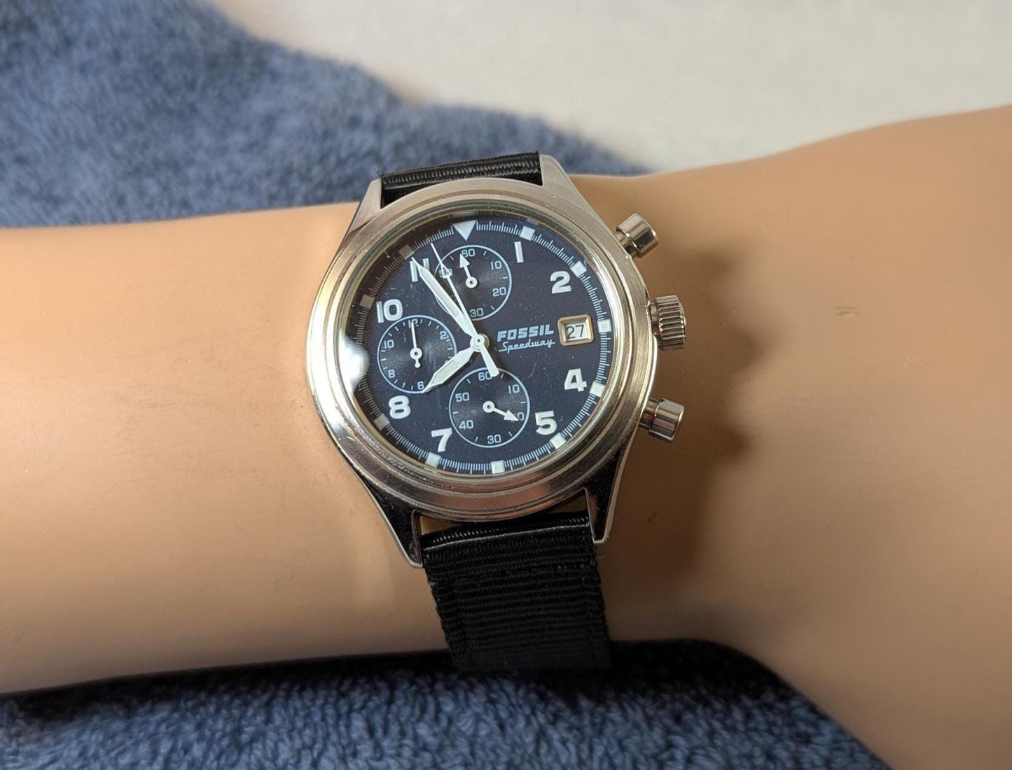 Fossil Speedway Chronograph Watch WB-4177: New Canvas Band, Lume Hands