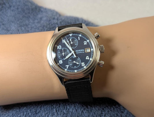 Fossil Speedway Chronograph Watch WB-4177: New Canvas Band, Lume Hands