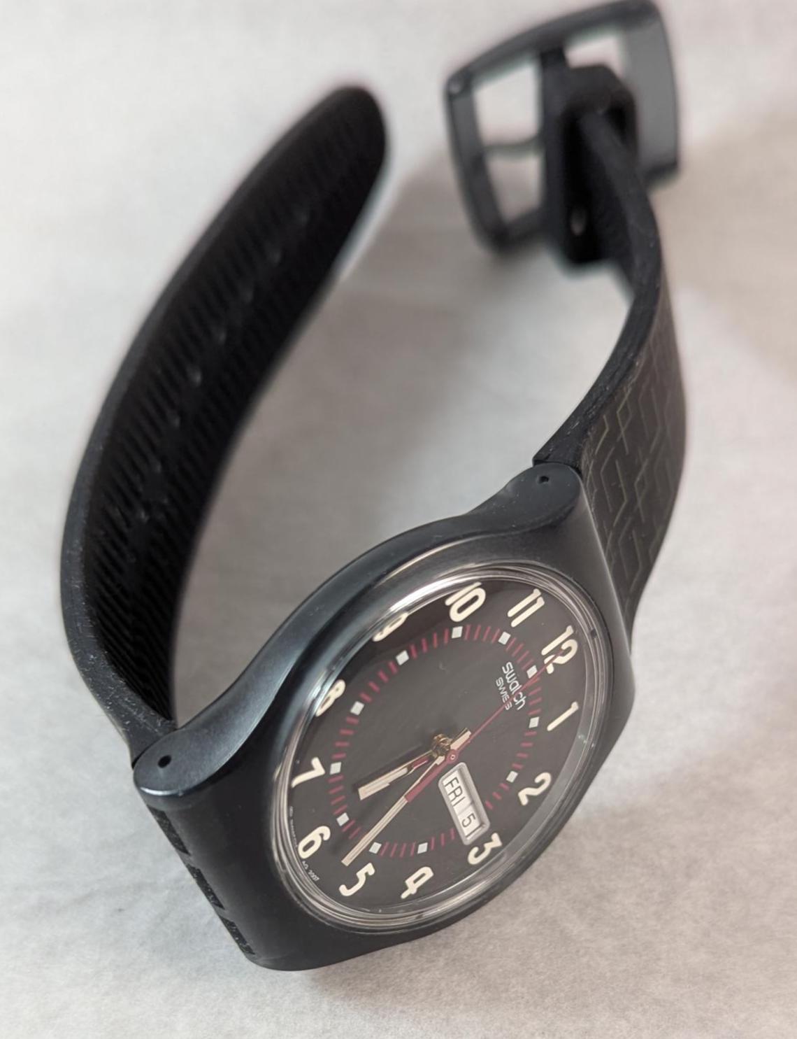 Vintage Swatch Day Date Watch Black Geometric Strap, 2007 'Living Swiss' Model