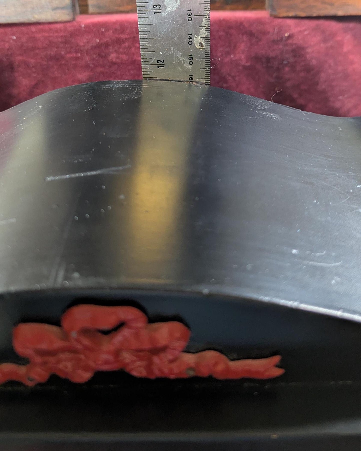 Antique Sessions Mantel Clock: Working Movement with Ebonized Wood, Red Accents, Scroll Feet