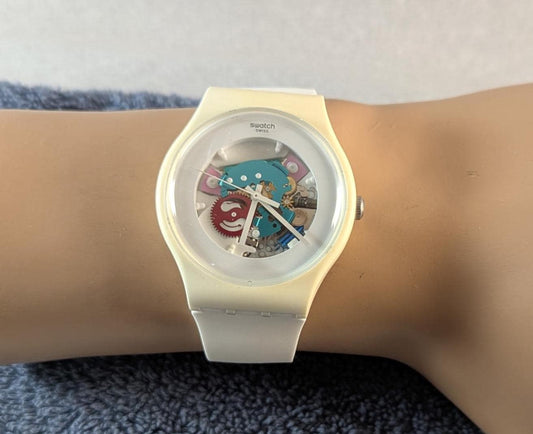 Vintage Swatch Watch "White Lacquered" Skeleton Dial 2001 Model