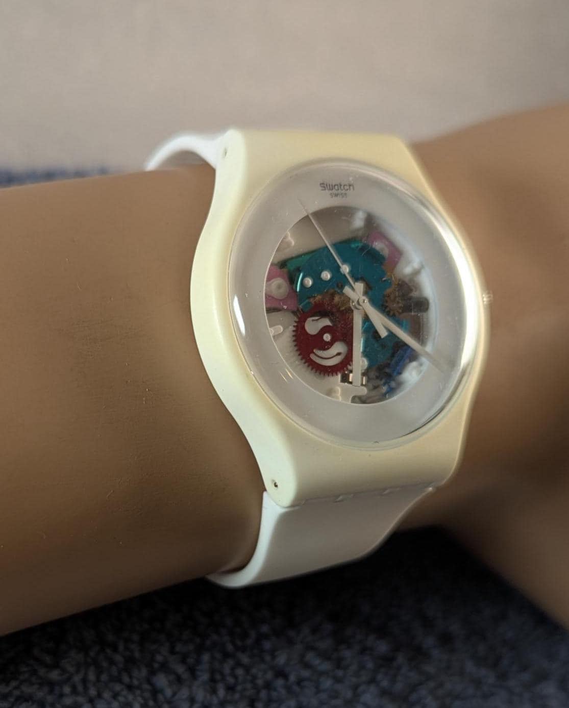 Vintage Swatch Watch "White Lacquered" Skeleton Dial 2001 Model