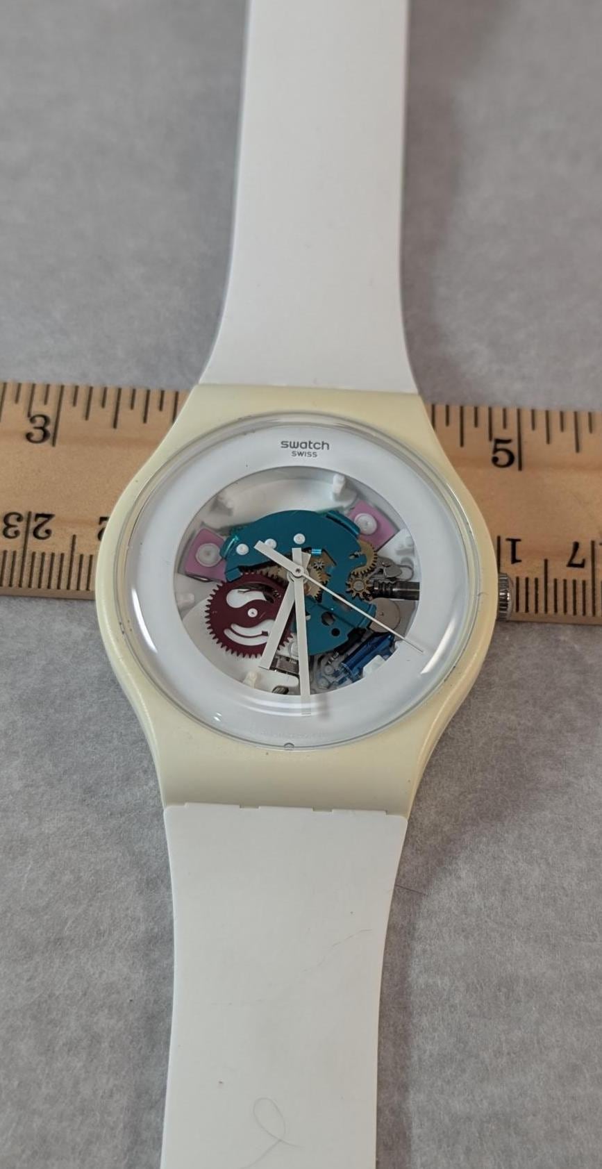 Vintage Swatch Watch "White Lacquered" Skeleton Dial 2001 Model