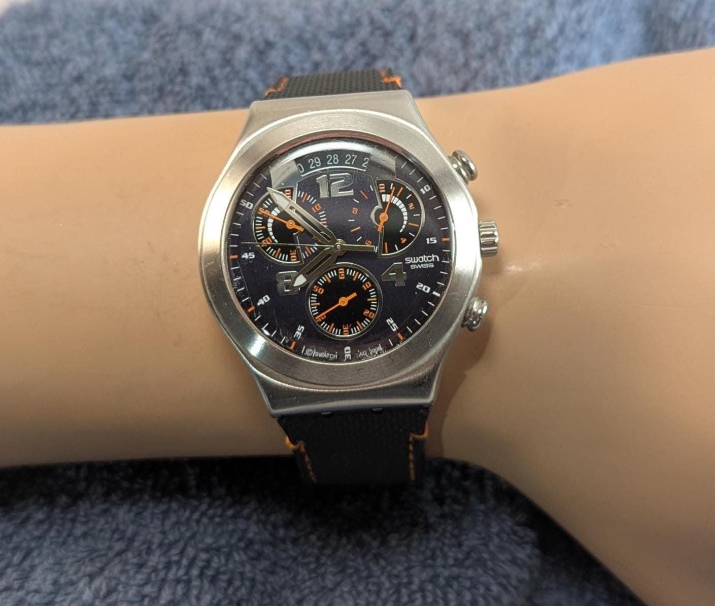 Vintage Swatch Irony Chronograph Watch: Swiss Made Fine Steel, New Battery