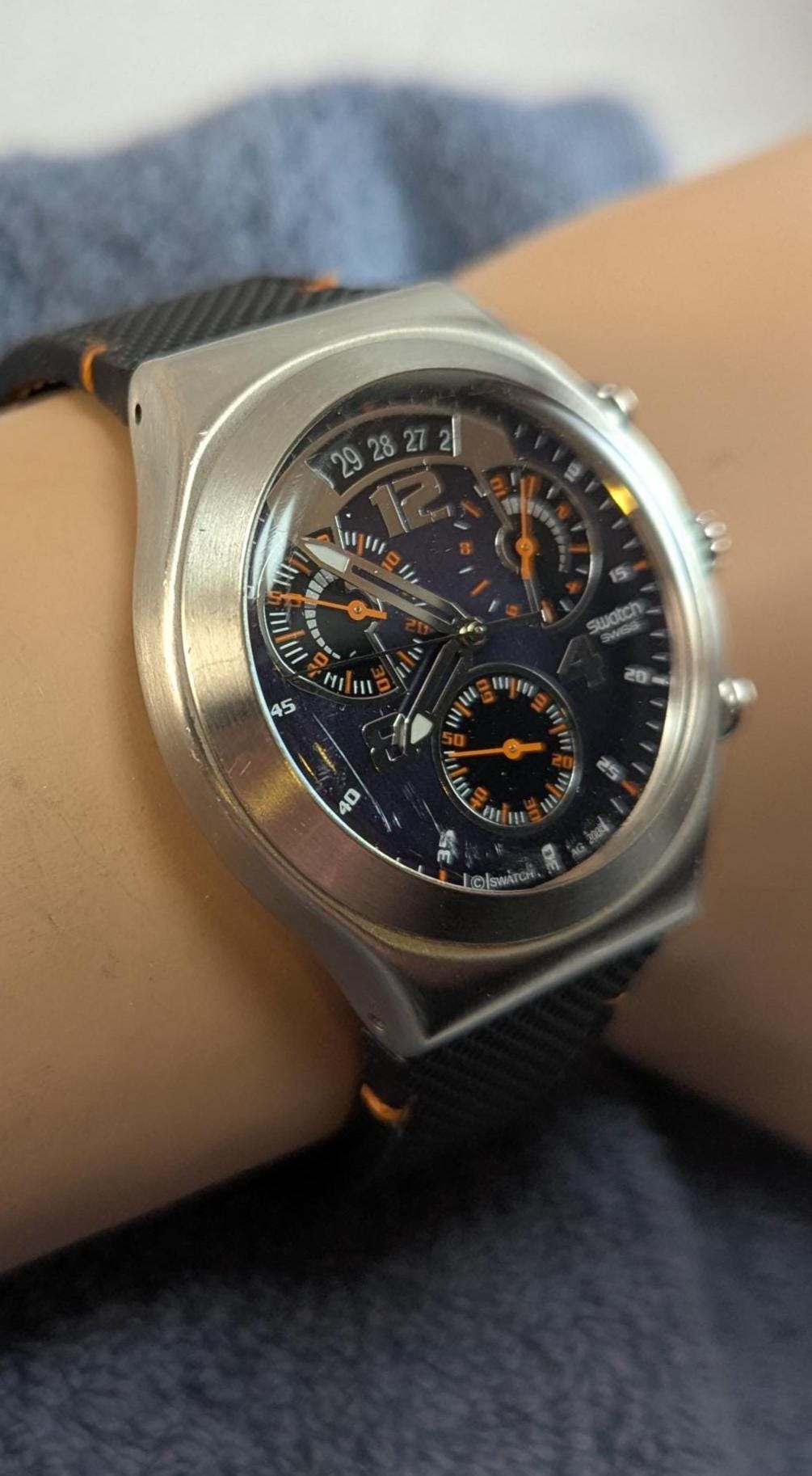 Vintage Swatch Irony Chronograph Watch: Swiss Made Fine Steel, New Battery