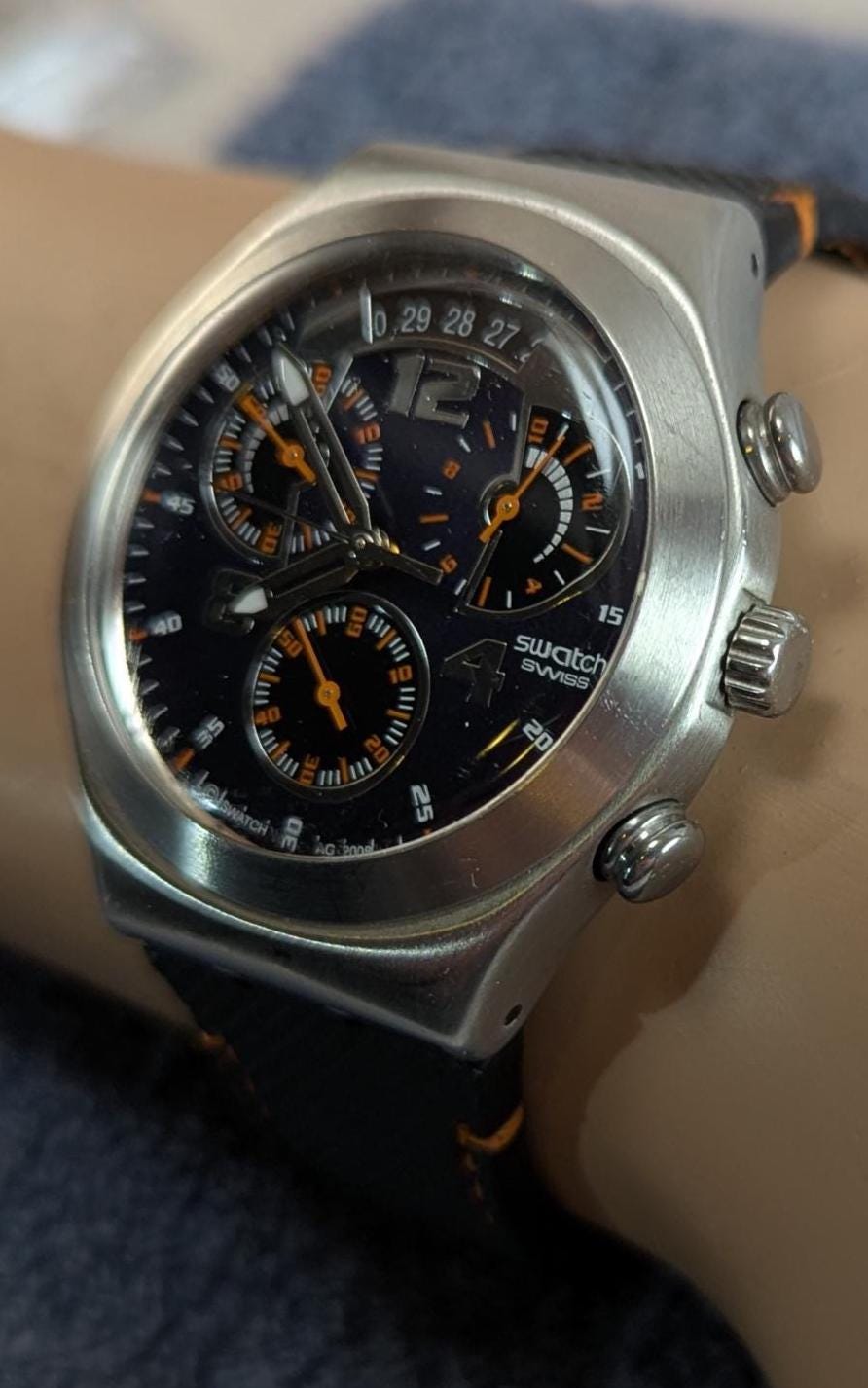 Vintage Swatch Irony Chronograph Watch: Swiss Made Fine Steel, New Battery