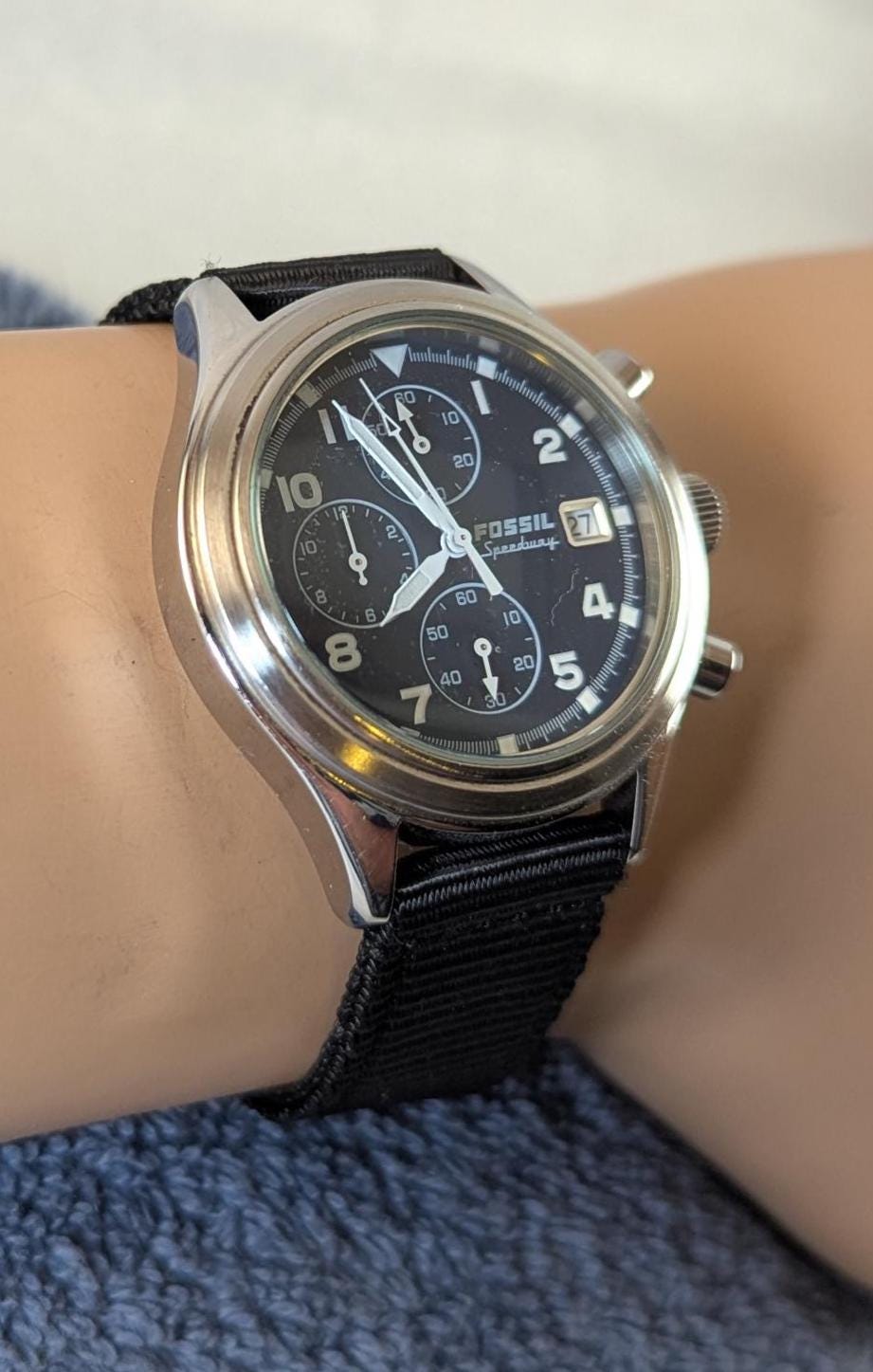 Fossil Speedway Chronograph Watch WB-4177: New Canvas Band, Lume Hands