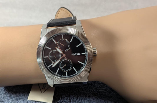 NWT Fossil Chronograph Watch BQ2334 Geoff Model Black Leather Strap, New Battery