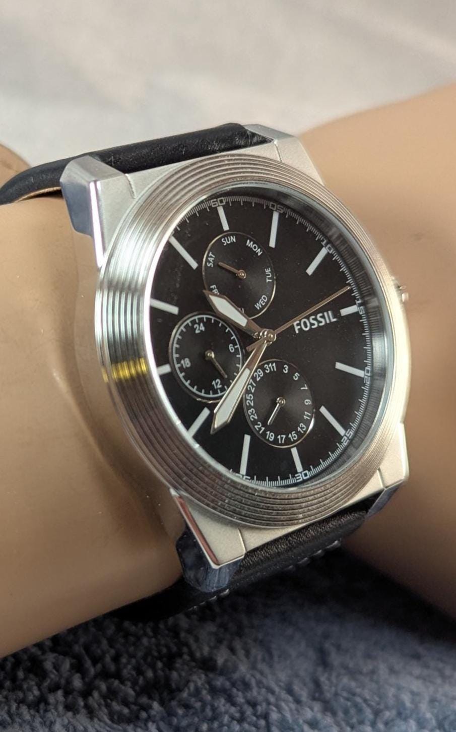 Fossil Geoff Chronograph Watch BQ2334 - Black Leather Strap, New Battery, NWT