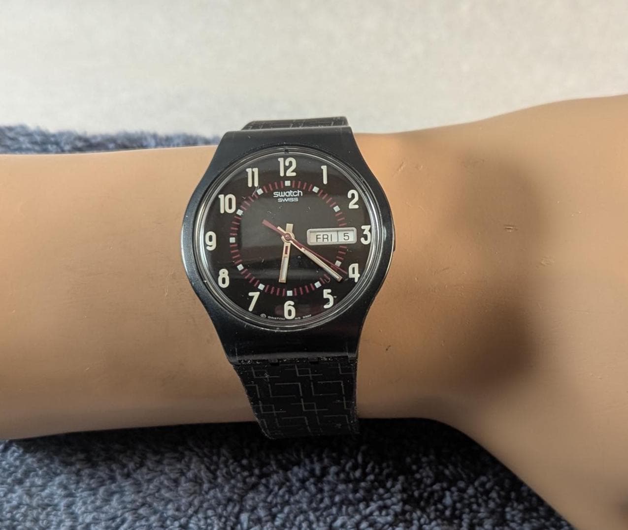 Vintage Swatch Day Date Watch Black Geometric Strap, 2007 'Living Swiss' Model