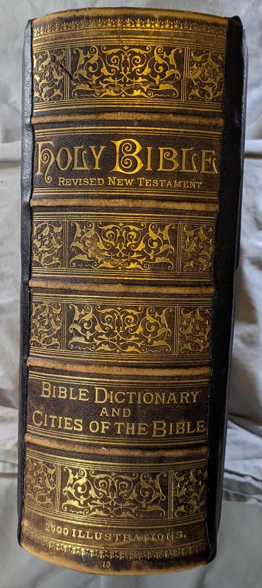 ca 1870s Antique Leather Holy Bible Holman Parallel Edition Illustrated with Concordance and Dictionary