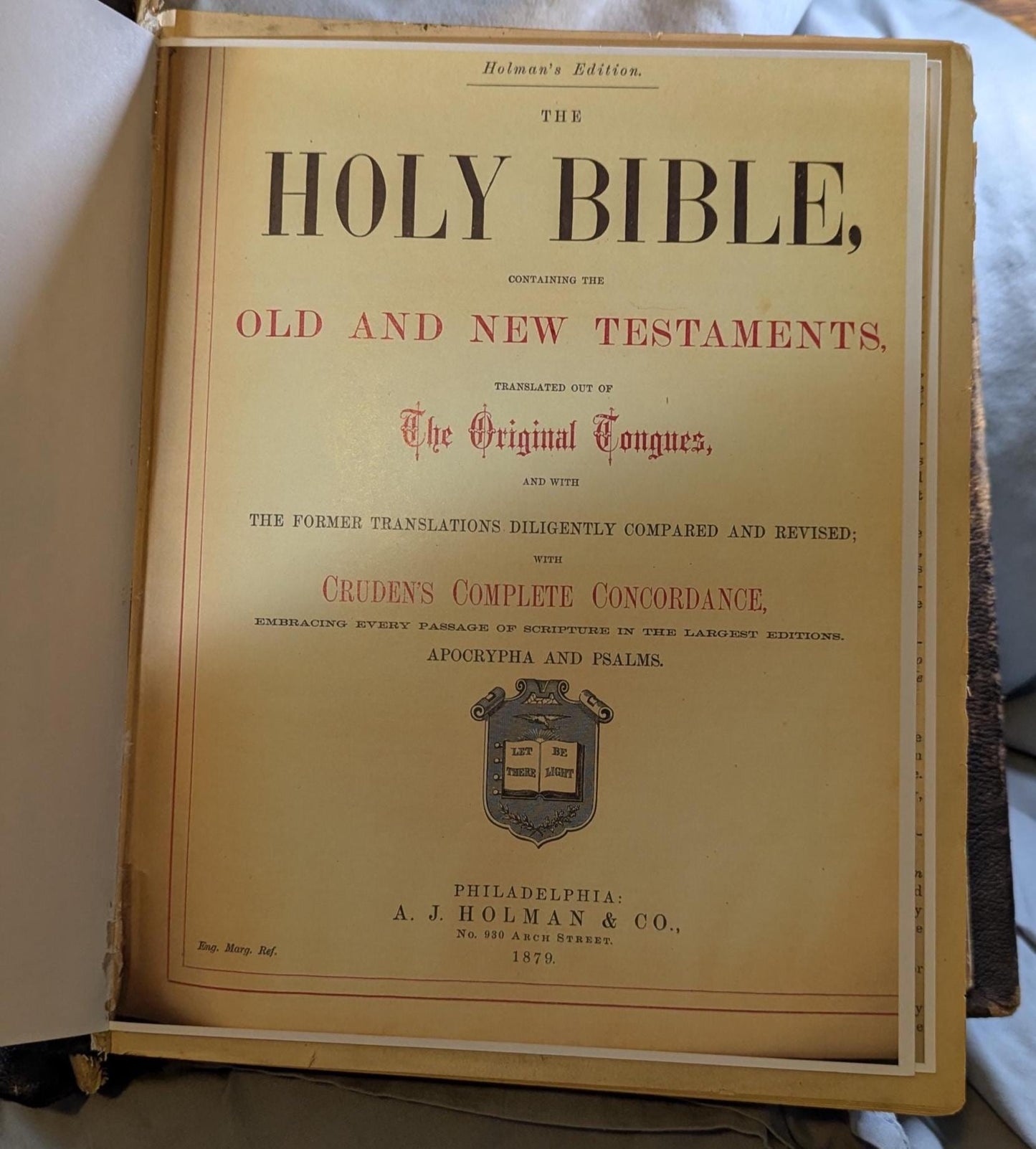 ca 1870s Antique Leather Holy Bible Holman Parallel Edition Illustrated with Concordance and Dictionary