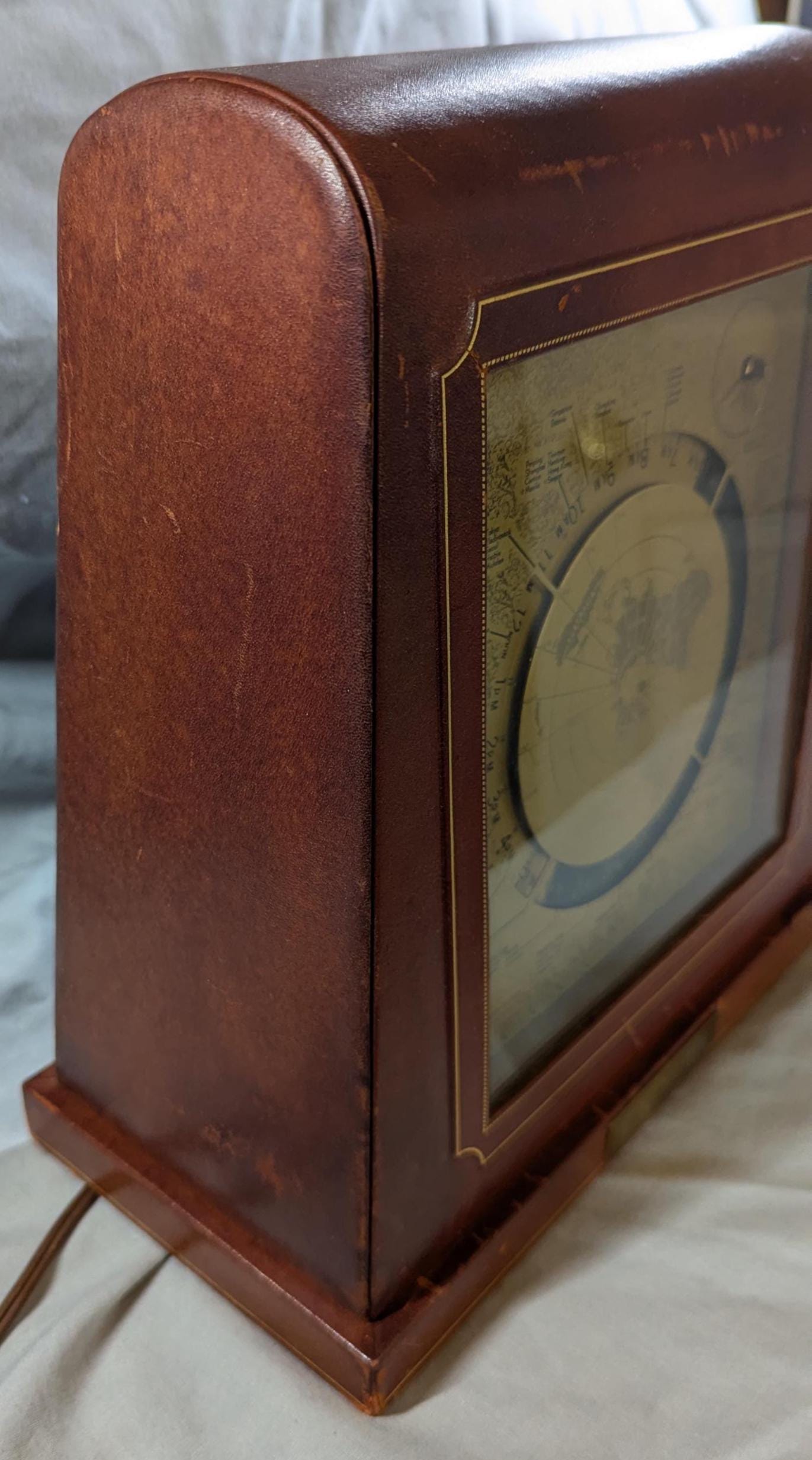 Vintage Kalex World Desk Clock 1950s Leather Covering