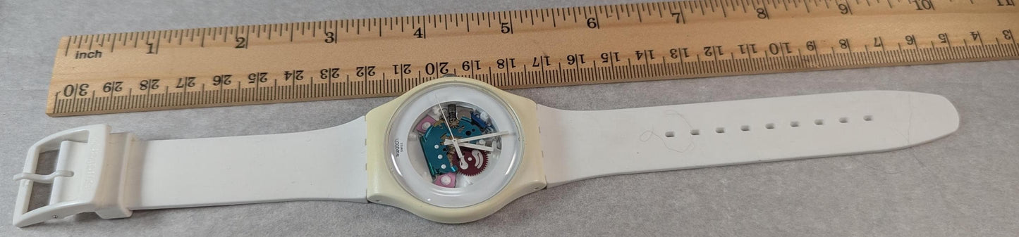 Vintage Swatch Watch "White Lacquered" Skeleton Dial 2001 Model