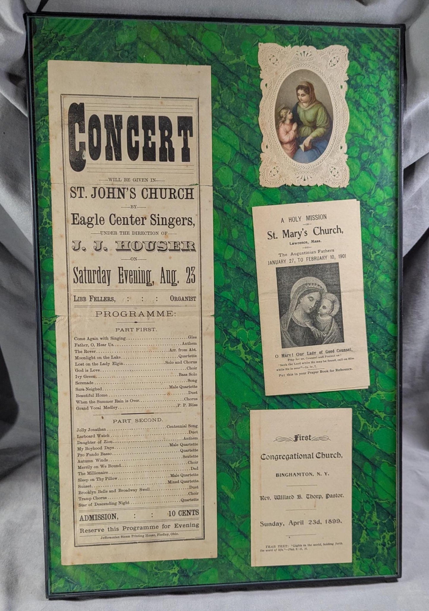 Framed Picture - Original Religious Paper Ephemera Gathered from Bibles - One of a Kind Item