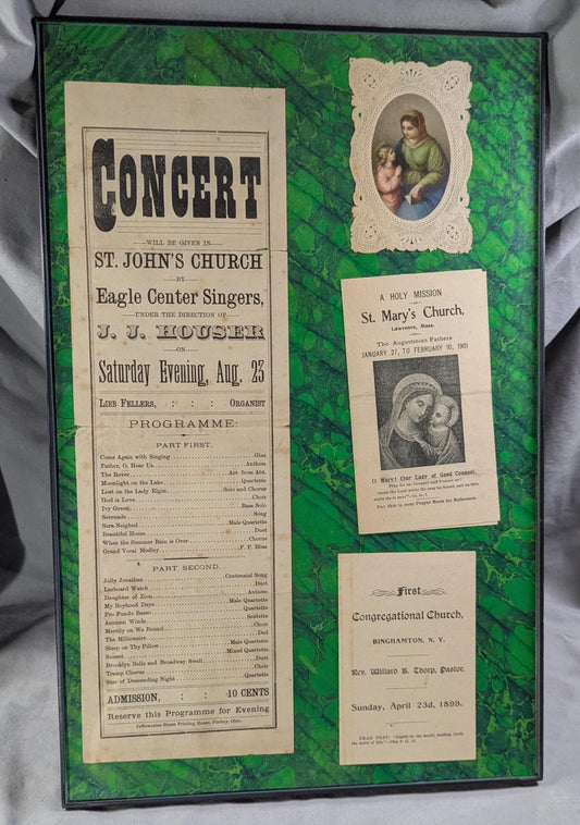 Framed Picture - Original Religious Paper Ephemera Gathered from Bibles - One of a Kind Item