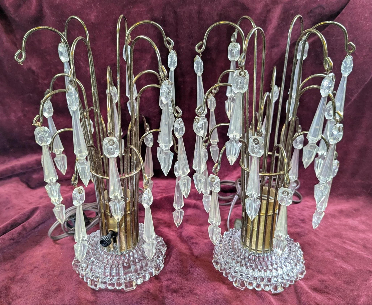 1940s Hollywood Regency Crystal Lucite Prisms Waterfall Table Lamps - 1 Pair