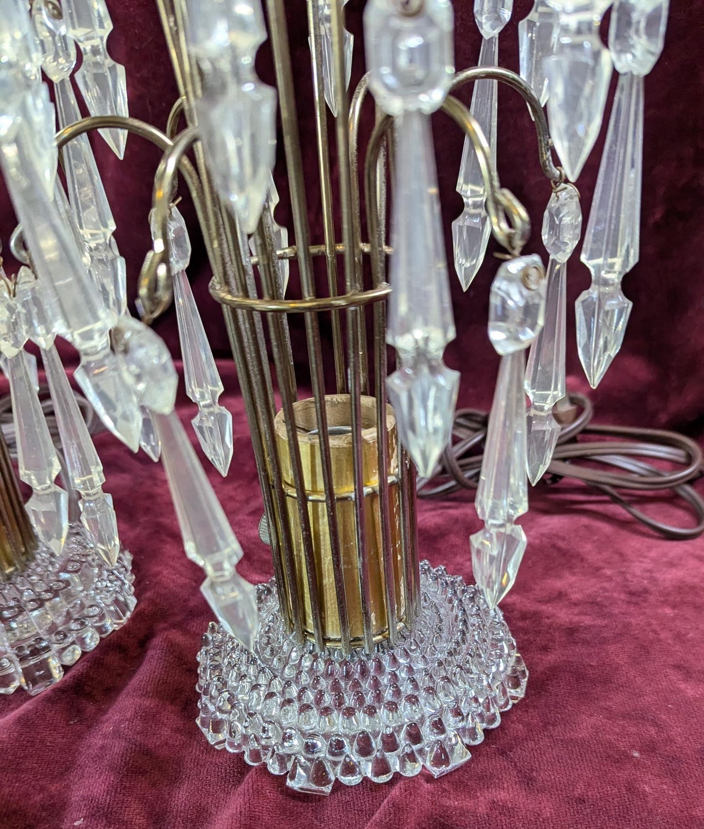 1940s Hollywood Regency Crystal Lucite Prisms Waterfall Table Lamps - 1 Pair