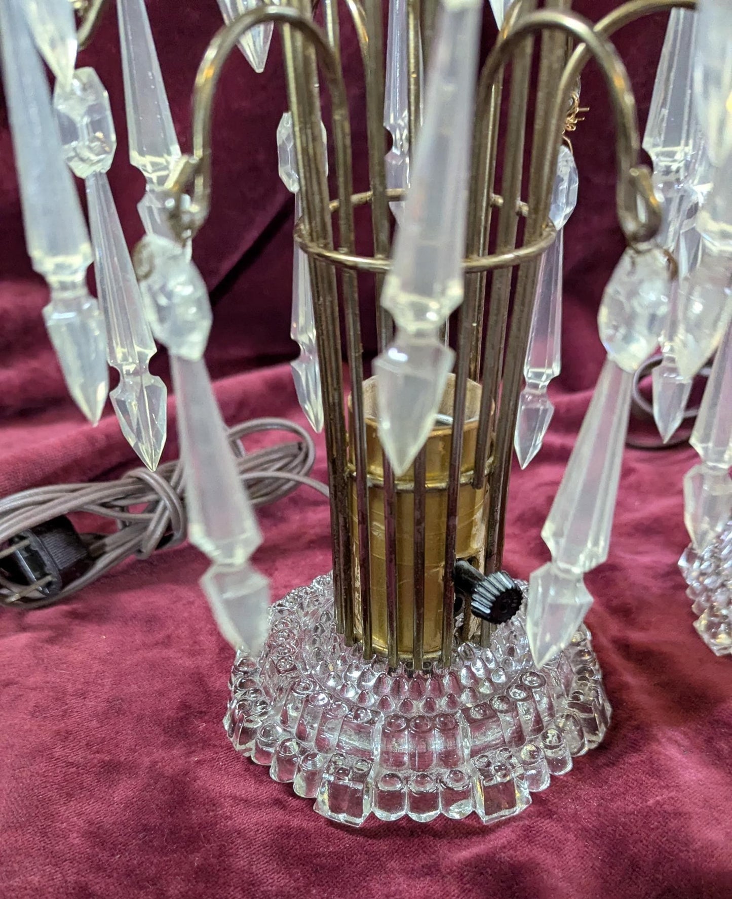 1940s Hollywood Regency Crystal Lucite Prisms Waterfall Table Lamps - 1 Pair