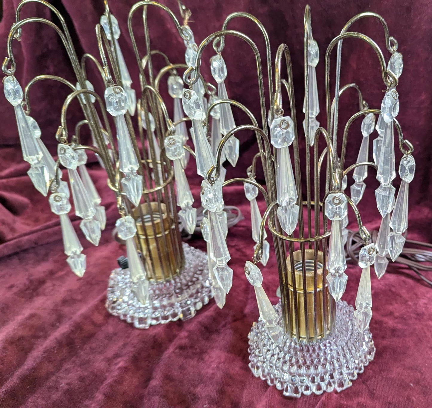 1940s Hollywood Regency Crystal Lucite Prisms Waterfall Table Lamps - 1 Pair