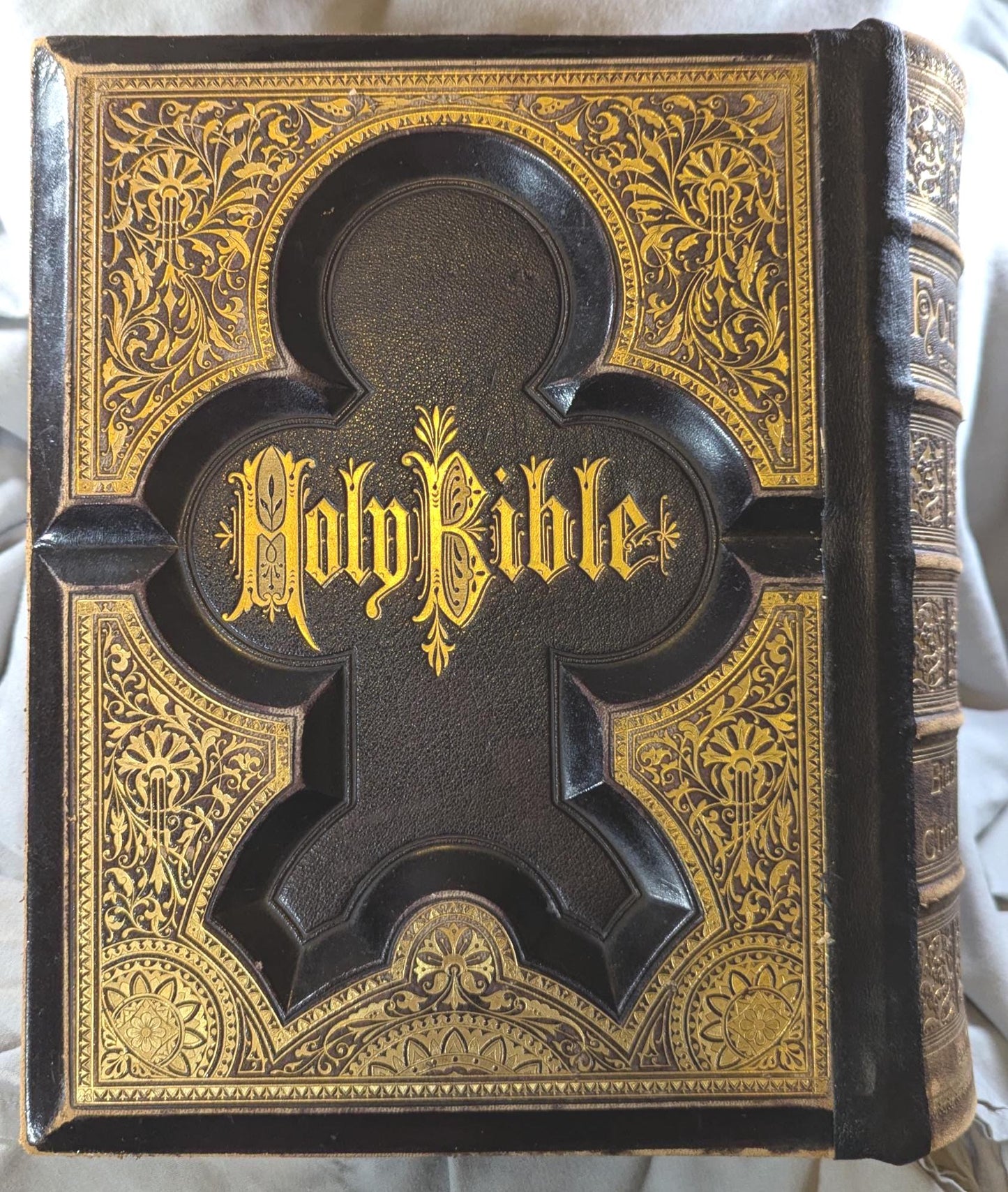 ca 1870s Antique Leather Holy Bible Holman Parallel Edition Illustrated with Concordance and Dictionary