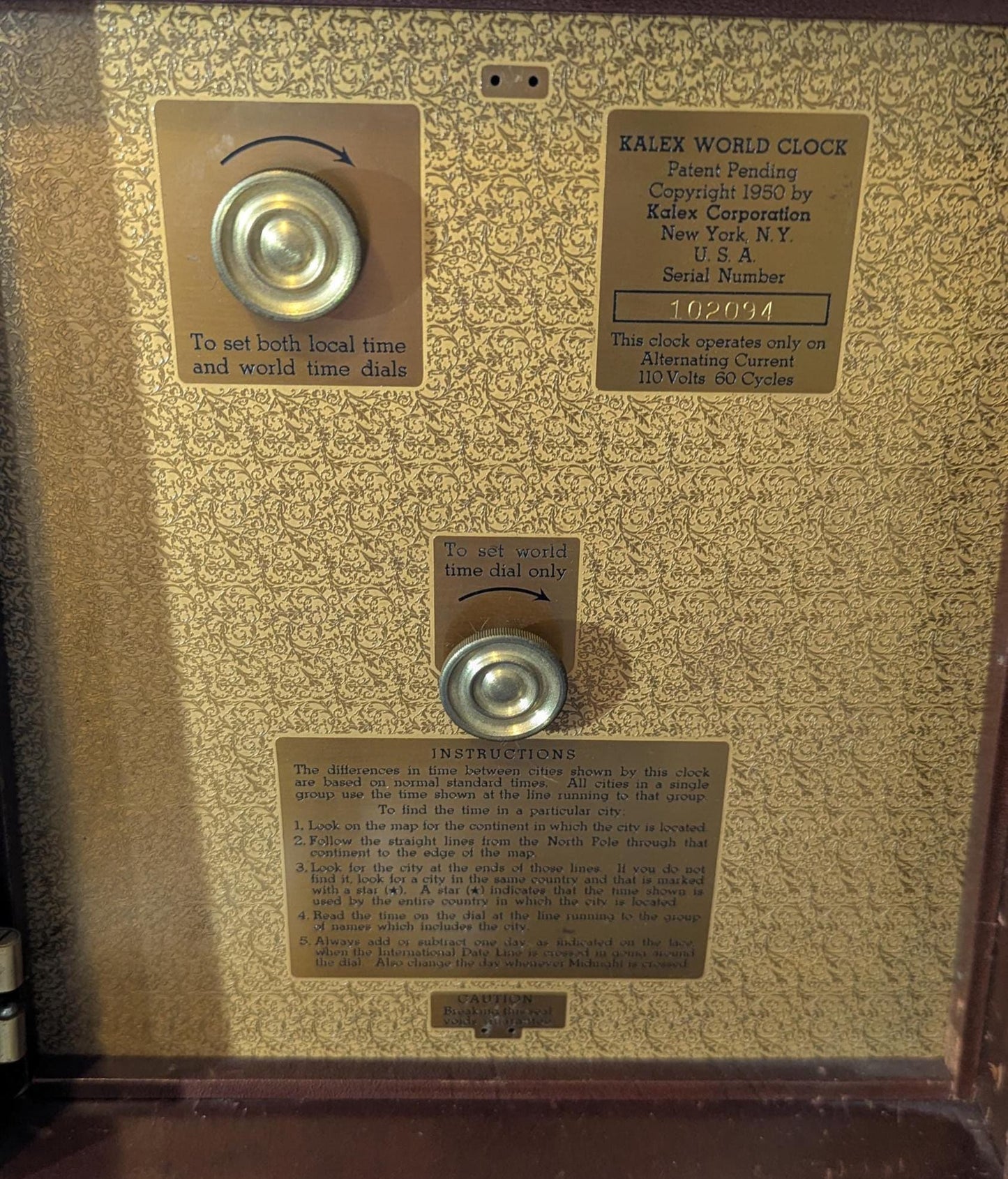 Vintage Kalex World Desk Clock 1950s Leather Covering