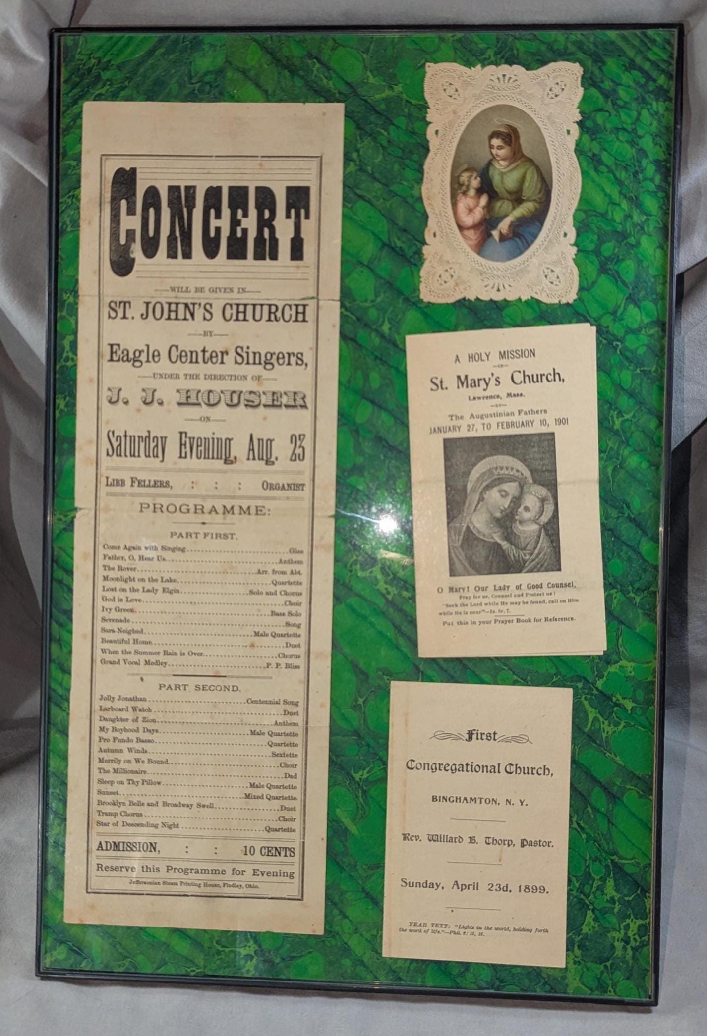 Framed Picture - Original Religious Paper Ephemera Gathered from Bibles - One of a Kind Item