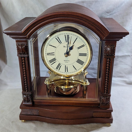 Bulova B1987 Bardwell Walnut Mantle Clock - Three Chimes and Pendulum