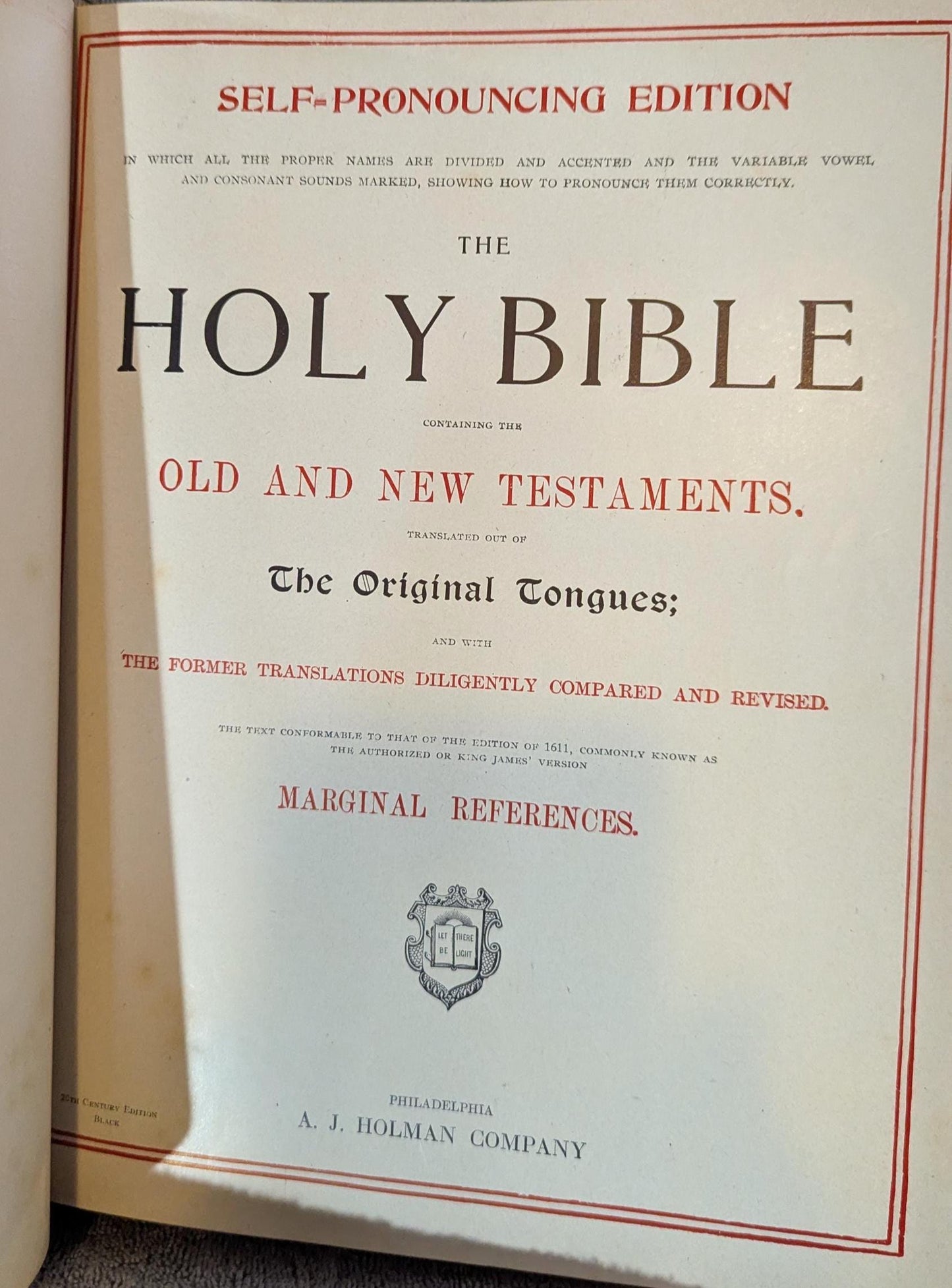 Antique Holy Bible  Holman Edition ca 1910 Large Embossed Split Leather Cover with Dictionary