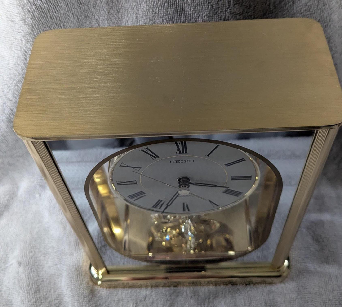 Vintage Seiko Quartz Anniversary Mantle Clock - Carriage Style Rotating Pendulum