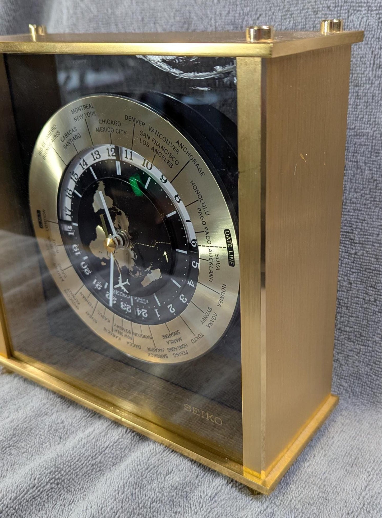 Vintage Seiko Quartz Mantle Brass Clock - Airplane Second Hand 1980s Model