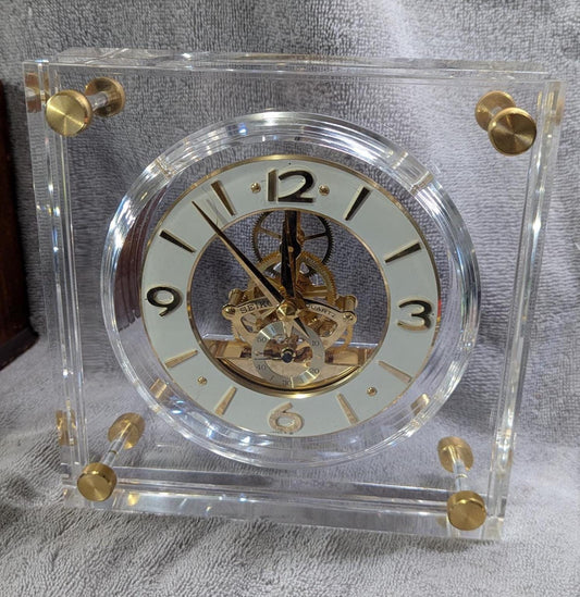 Vintage Seiko Desk/Mantle Clock ca 1980s - Clear Lucite Case with Gold-toned Accents