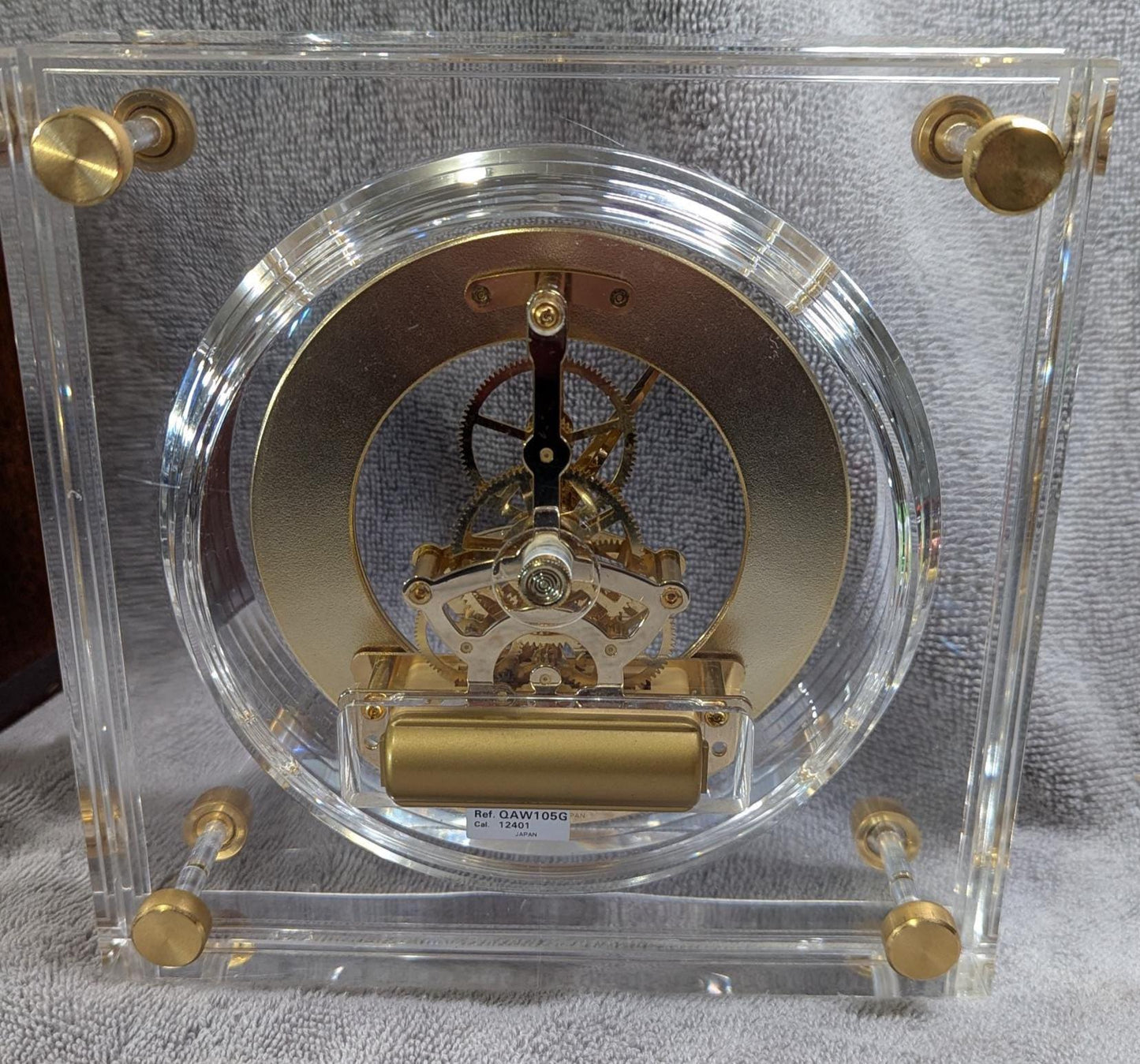 Vintage Seiko Desk/Mantle Clock ca 1980s - Clear Lucite Case with Gold-toned Accents