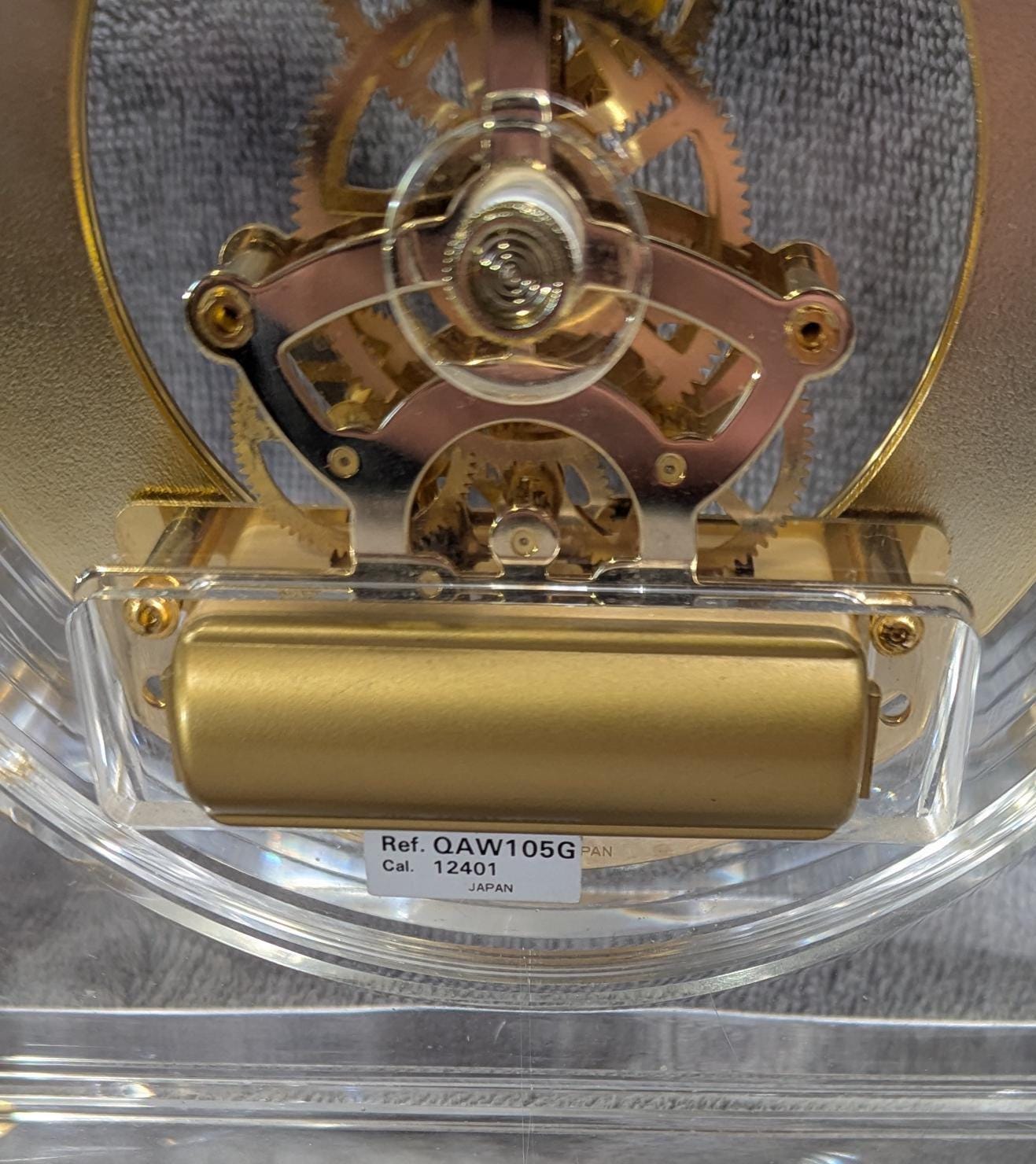 Vintage Seiko Desk/Mantle Clock ca 1980s - Clear Lucite Case with Gold-toned Accents