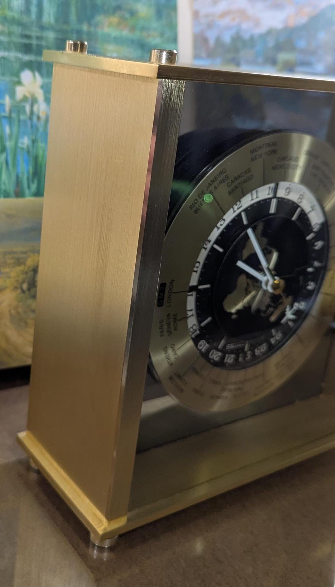 Vintage Seiko 1980s Quartz Mantle Brass Clock Airplane Second Hand Continuous Movement