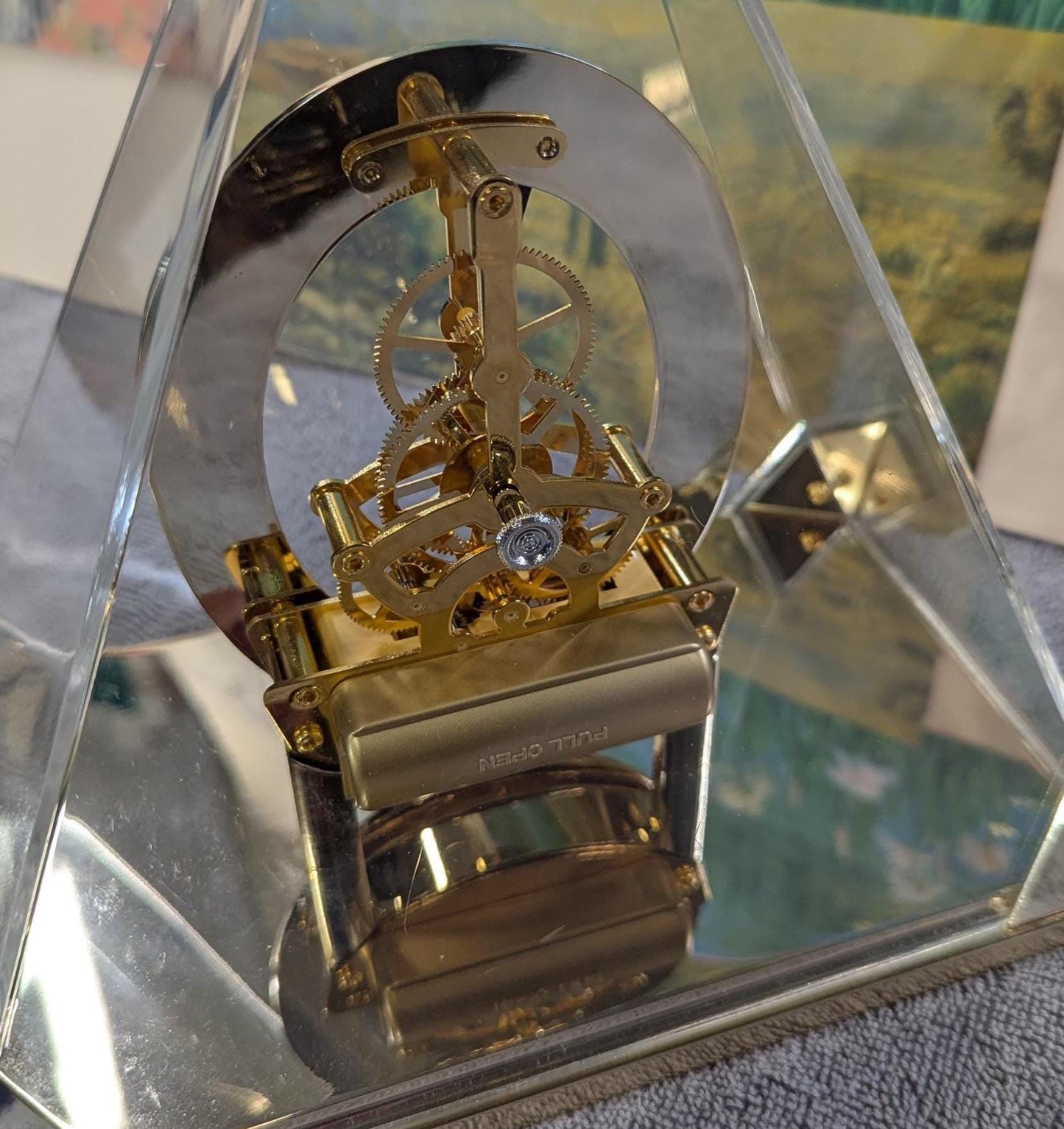 Wild Vintage Seiko Pyramid Desk/Mantle Clock ca 1980s - Clear Lucite Case Gold-toned Accents