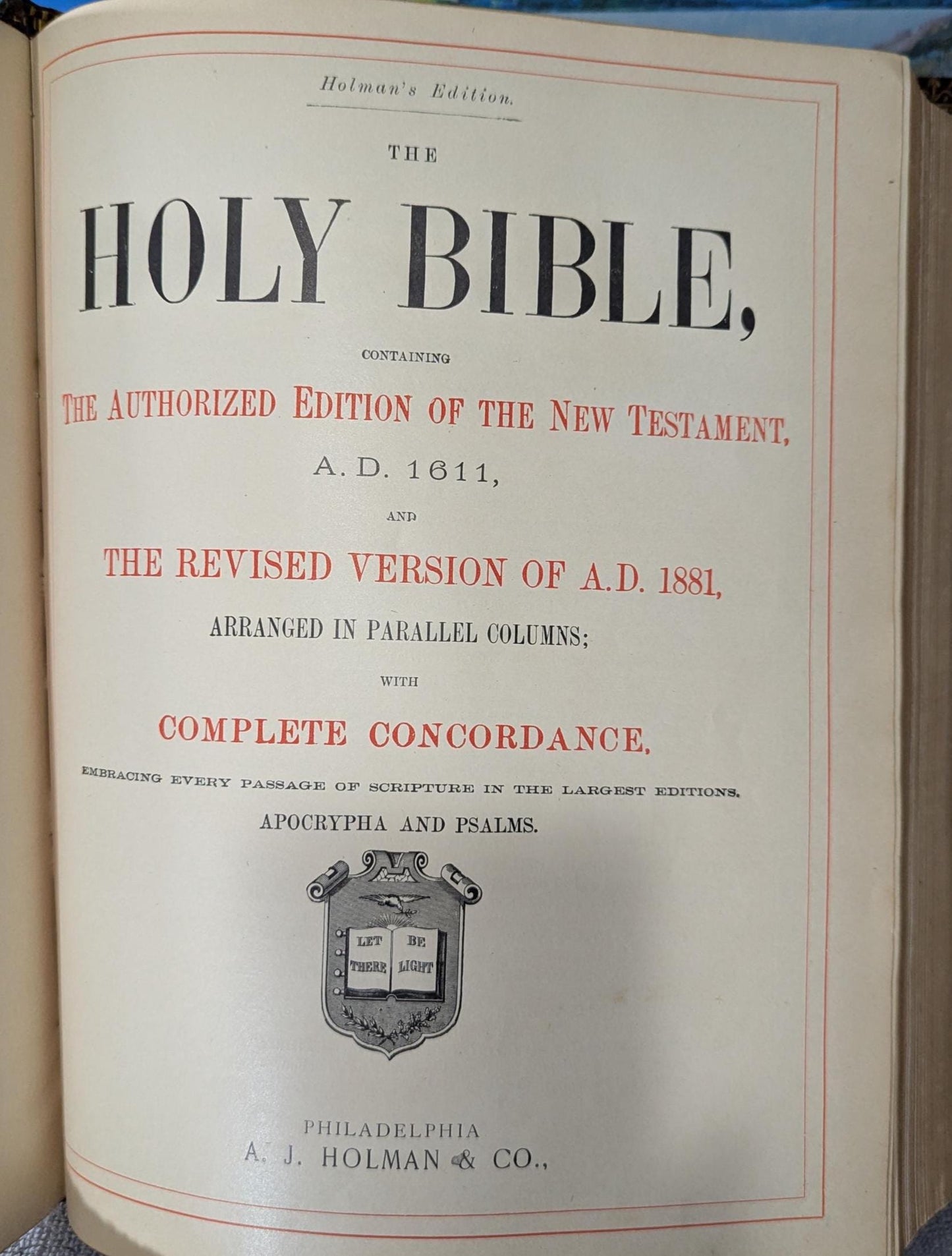 Antique Holy Bible Holman Edition ca 1888 Large Embossed Leather Cover King James