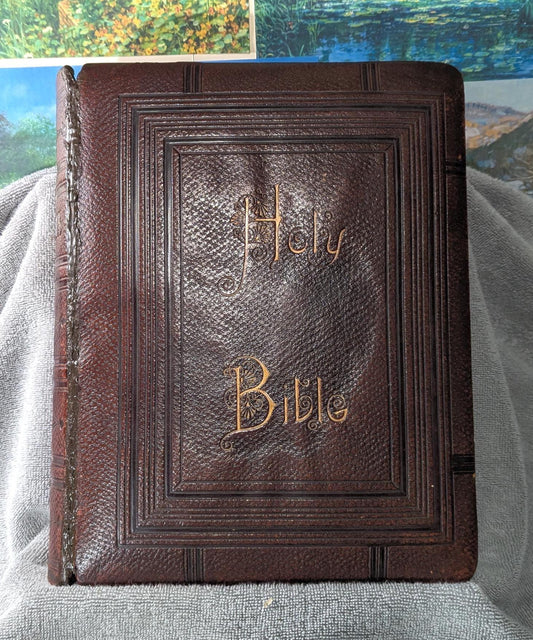 Antique Holy Bible Holman Edition ca 1888 Large Embossed Leather Cover King James