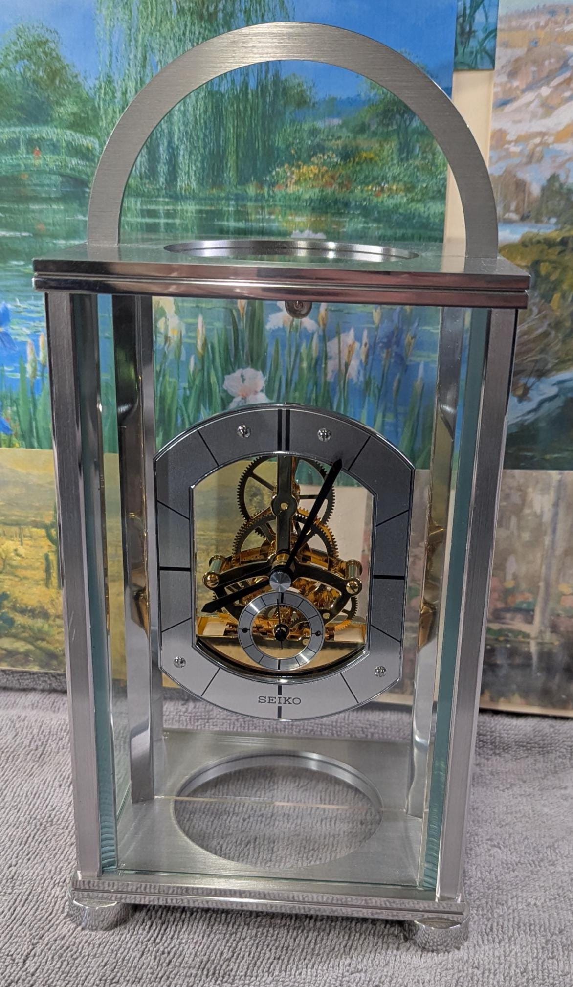 Vintage Seiko Quartz Skeleton Desk Mantel Clock Model QHG034SLH - Working 1980s Clear Display