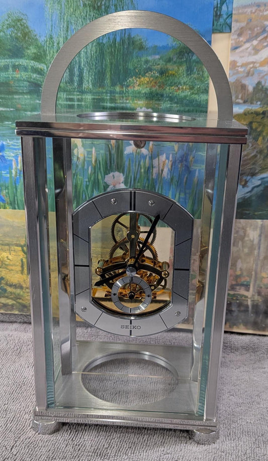Vintage Seiko Quartz Skeleton Desk Mantel Clock Model QHG034SLH - Working 1980s Clear Display