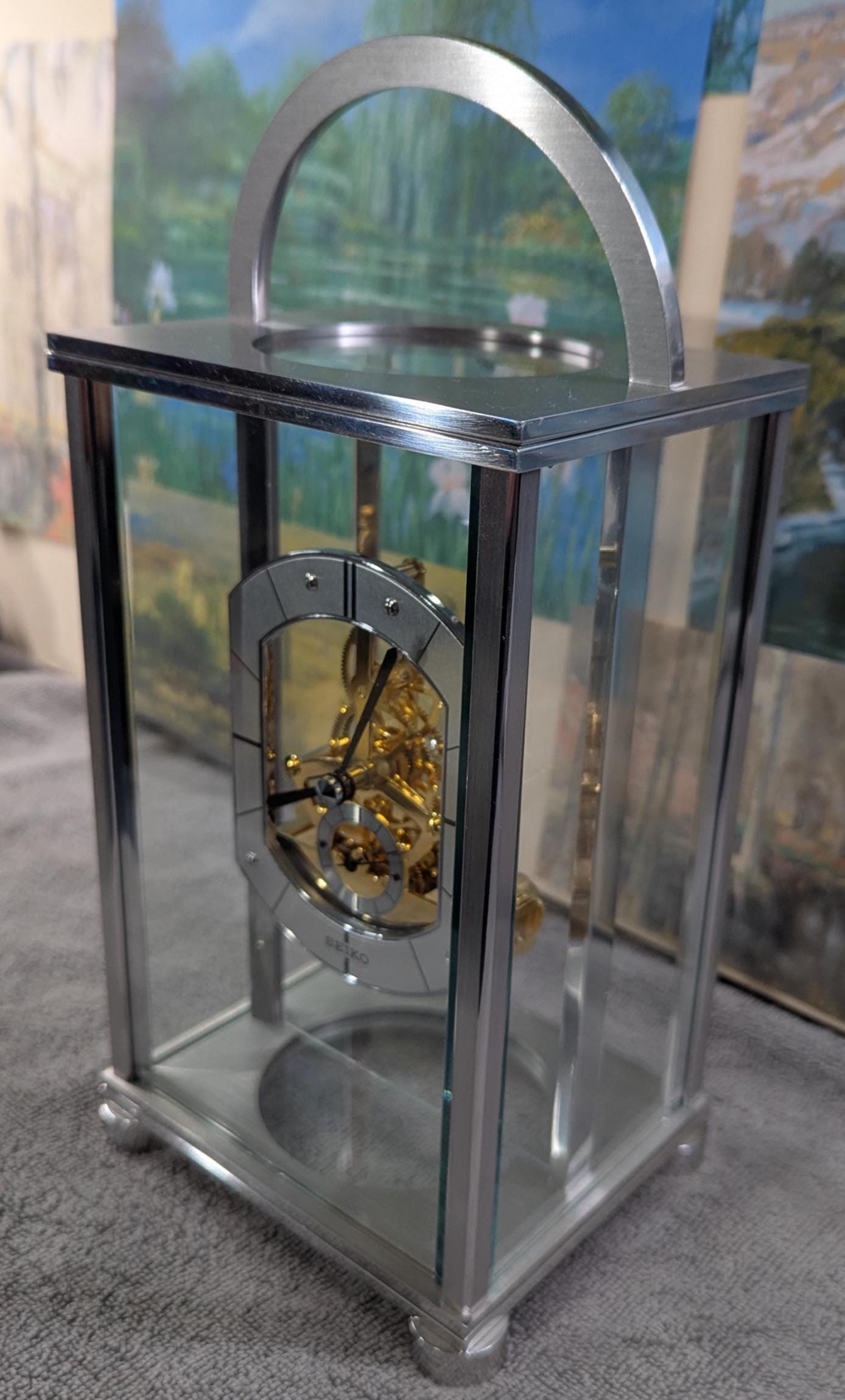 Vintage Seiko Quartz Skeleton Desk Mantel Clock Model QHG034SLH - Working 1980s Clear Display