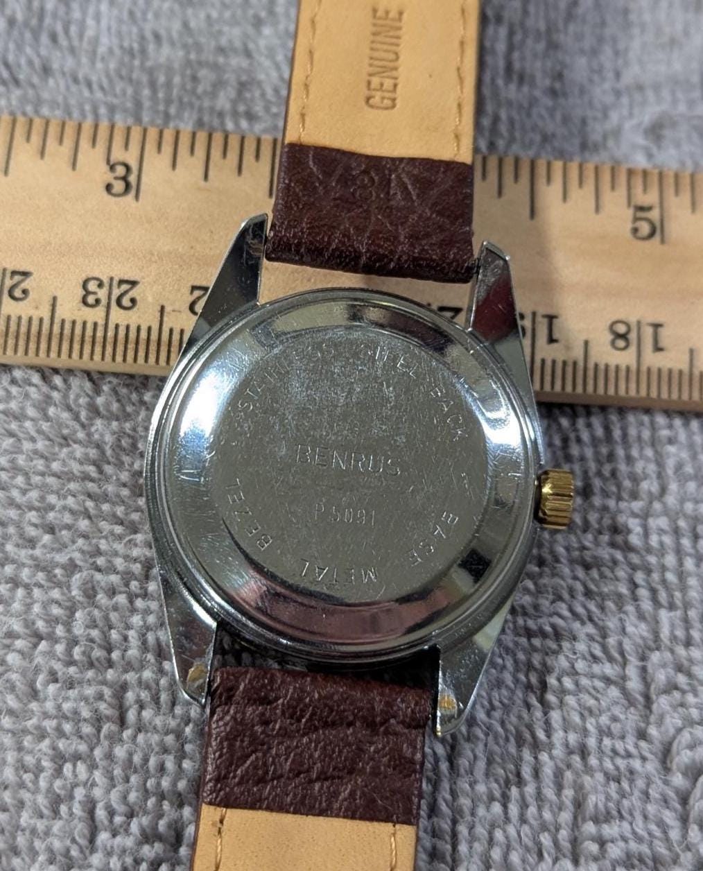 Rare Vintage 1970s Benrus Automatic Watch Retro Textile Style Dial, New Leather Band