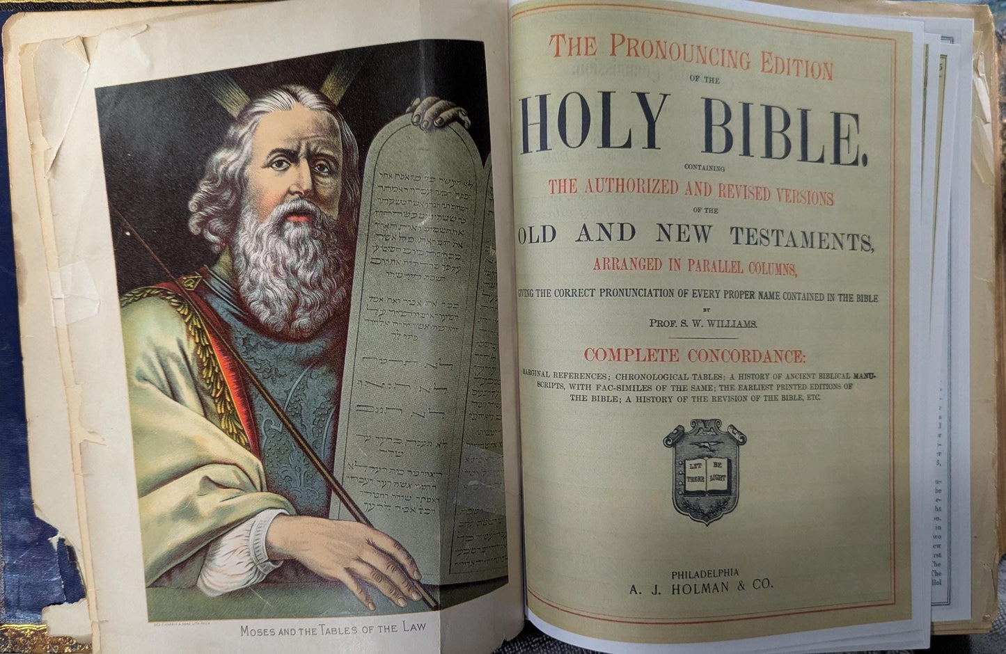 Antique 1890s Holy Bible  Parallel Edition Large Embossed Leather Cover with Clasps