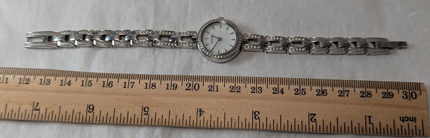 Vintage Bulova Crystal Accented Ladies Watch Mother Of Pearl Dial 96X130