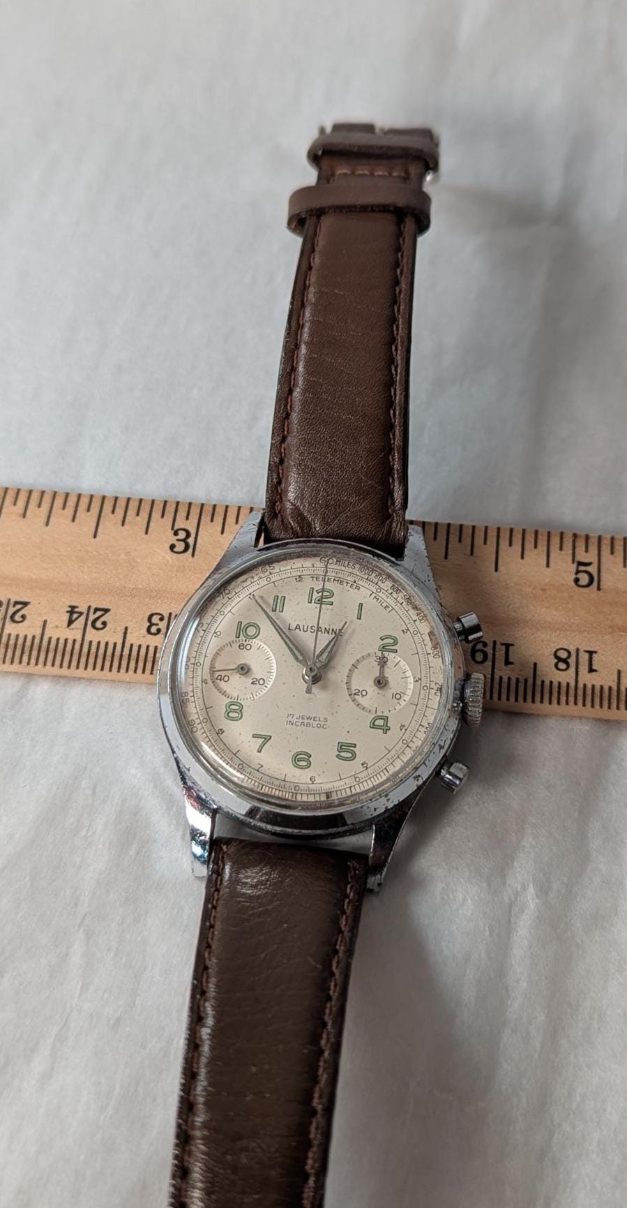Working 1960s Lausanne Chronograph Men's Watch Venus 188 Swiss 17 Jewel Movement Cream Dial