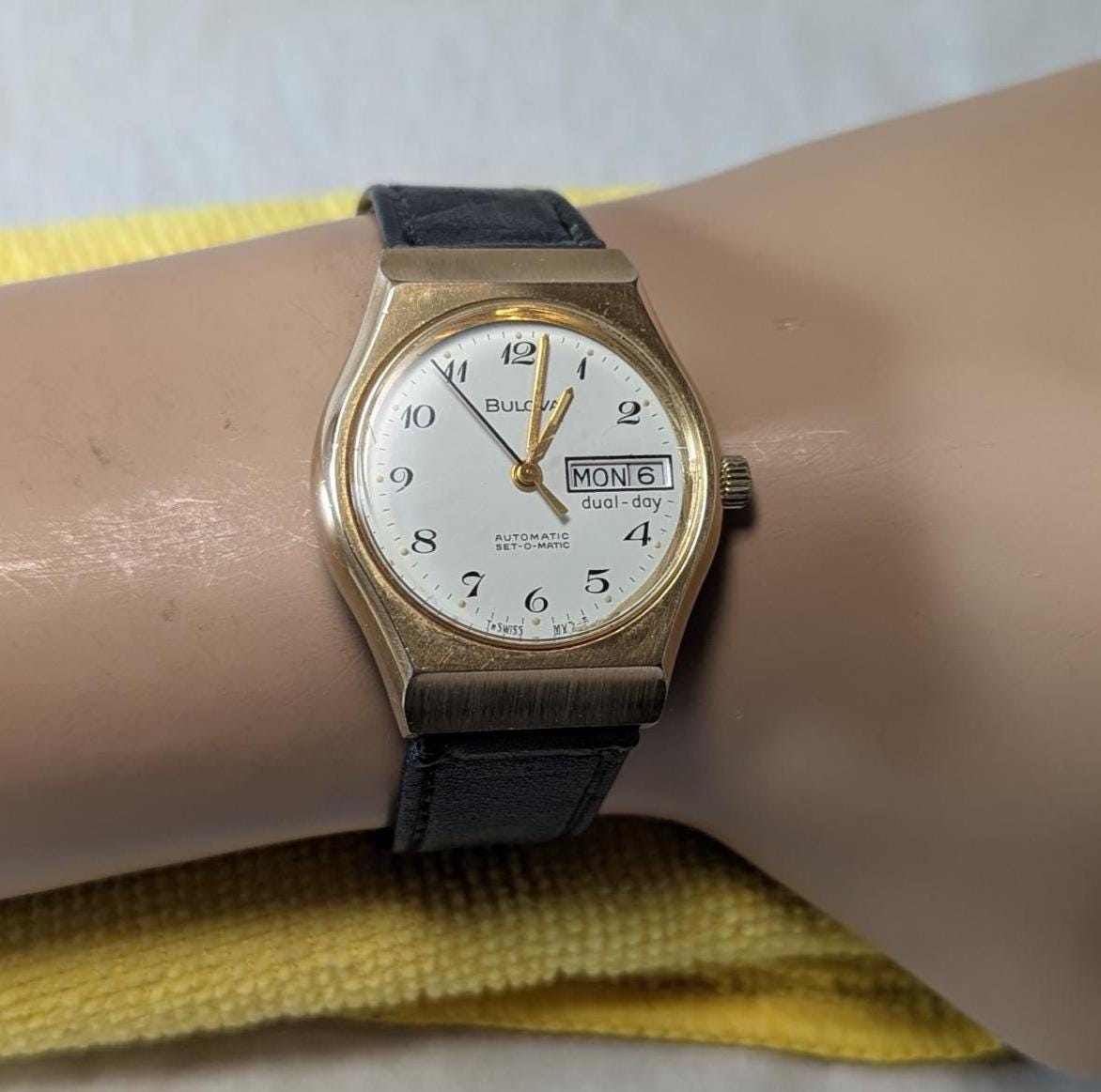 1977 Bulova Set-a-Matic Automatic Man's Swiss Watch Retro 70s Gold Tone Style