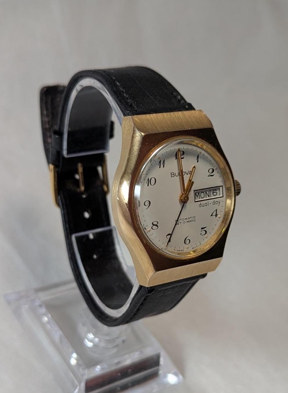 1977 Bulova Set-a-Matic Automatic Man's Swiss Watch Retro 70s Gold Tone Style