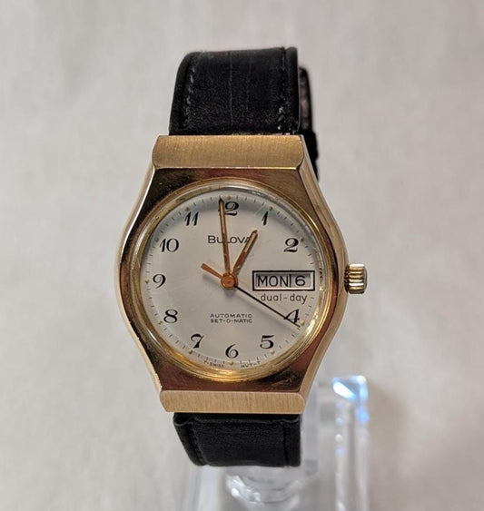 1977 Bulova Set-a-Matic Automatic Man's Swiss Watch Retro 70s Gold Tone Style